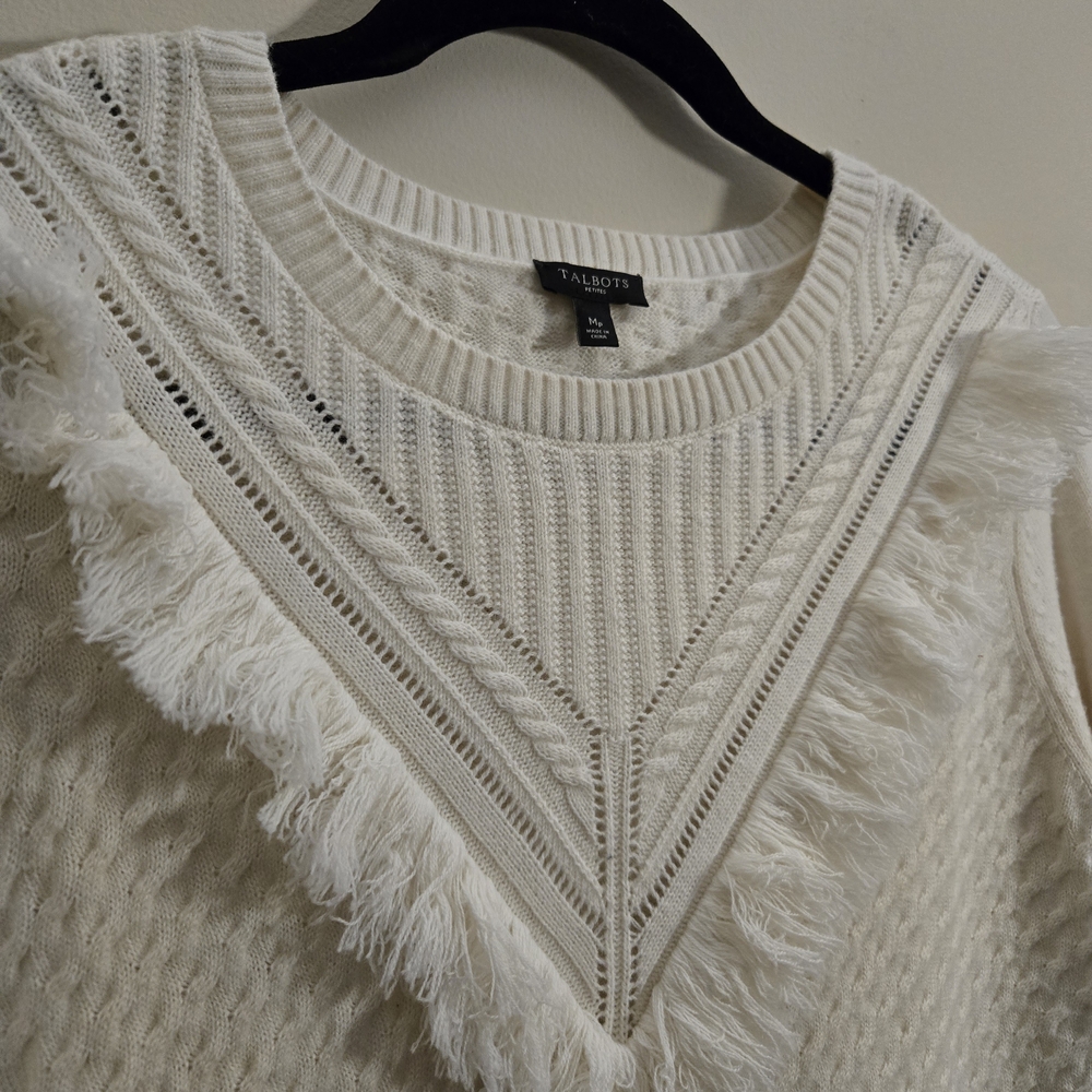 Talbots Women's Ivory Sweater with Fringe